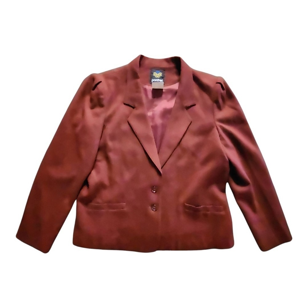 Vintage Panther Wine Red Wool Single Breasted Blazer Jacket Women Size 15/16 70s